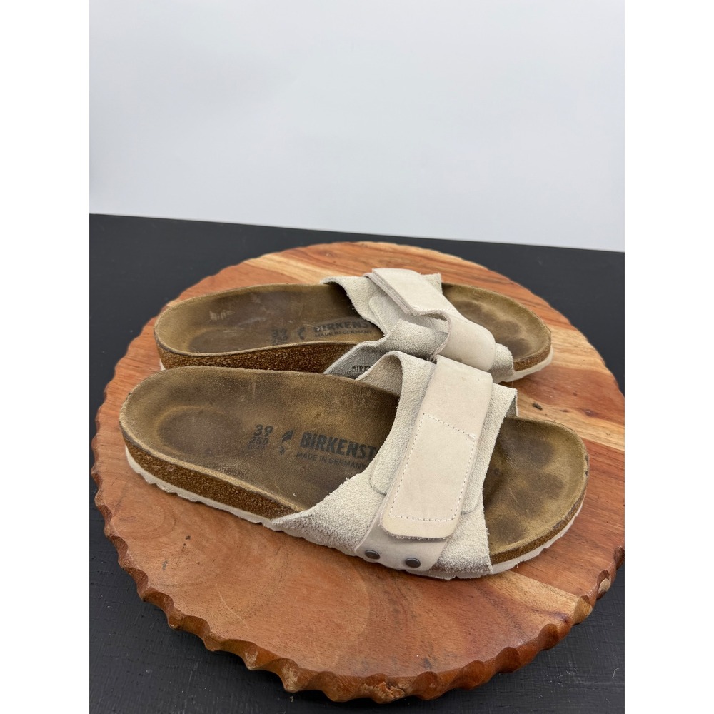 Birkenstock oita Slide Sandals narrow 39 L8 Beige Suede Nubuck Hook Loop